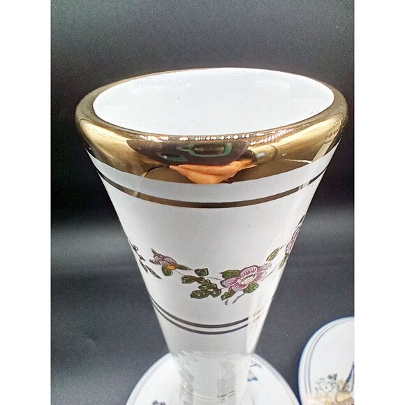 Neofitou Vase Pair Greece Vintage 24K Gold Trim Floral Bird Handcrafted Elegant - Picture 8 of 12